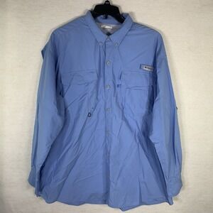 Columbia PFG Bahama II Shirt Men XXL‎ Blue Long Sleeve Omni-Shade Fishing